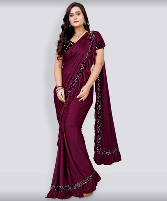 Ejoty Fashion Solid/Plain Bollywood Silk Blend Saree(Magenta)