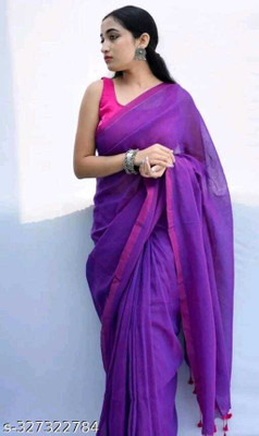 SMRITI HANDLOOM Solid/Plain Handloom Handloom Pure Cotton Saree(Purple)