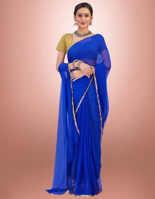 hasti fashion Self Design Bollywood Chiffon Saree(Blue)