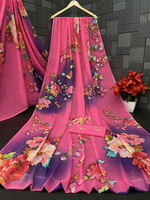 Jumki Fashion Floral Print, Printed, Digital Print Bollywood Georgette Saree(Blue)