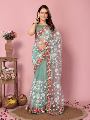 Sofisty Embroidered Bollywood Net Saree(Light Green)