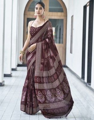 Samah Geometric Print, Printed, Embellished Bollywood Chiffon, Georgette Saree(Maroon, Multicolor)