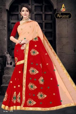 RANJANA CREATION Woven Mysore Cotton Silk Saree(Brown, Red)