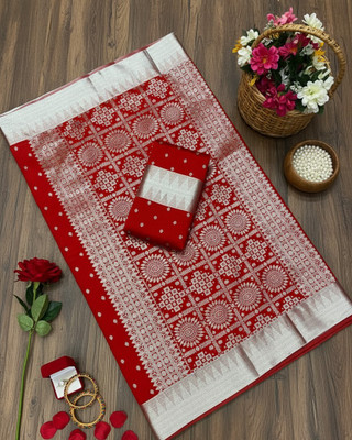 Arzoo kala textiles Woven, Self Design, Temple Border Bollywood Chanderi Saree(Pack of 2, Maroon, Silver)