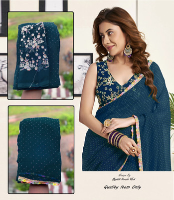 Riddhi textile Hub Embellished Bollywood Georgette Saree(Dark Blue)