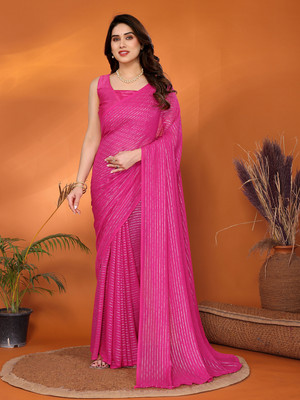 Moda Rapido Embellished Bollywood Georgette, Chiffon Saree(Pink)