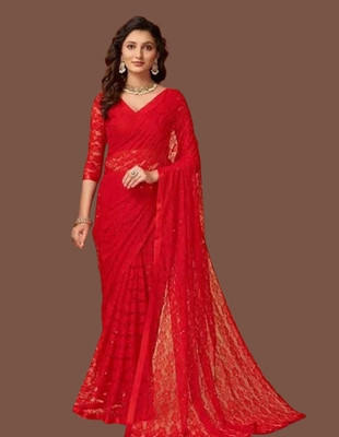 NORAFLEX Embroidered Bollywood Net Saree(Red)