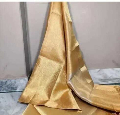 Kalika Fashion Woven, Solid/Plain Banarasi Tissue Saree(Gold)