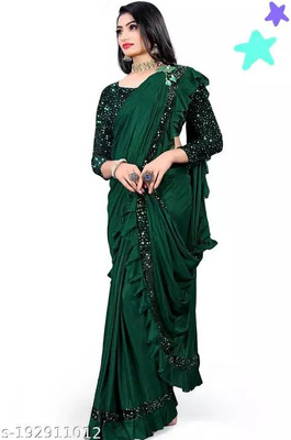 PLEXSTAR Self Design, Checkered, Solid/Plain Bollywood Lycra Blend Saree(Green)