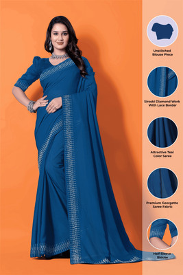 RadhikaFashion Embellished Bollywood Georgette Saree(Dark Blue)