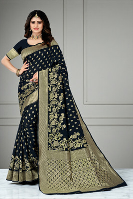 SAREEFLAME Woven Banarasi Art Silk, Cotton Silk Saree(Black)