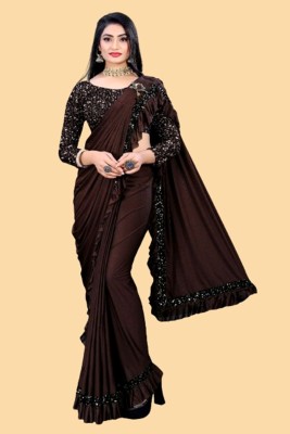 Aika Embellished Bollywood Lycra Blend Saree(Brown)