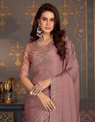 Samah Embroidered, Embellished Bollywood Satin Saree(Pink)
