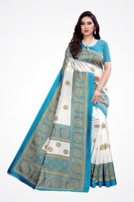 Saadhvi Printed Kanjivaram Cotton Blend Saree(Light Blue)