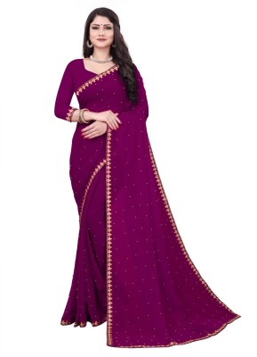 Coradell Embroidered Daily Wear Lycra Blend Saree(Purple)