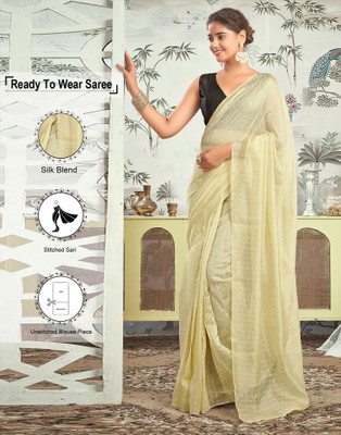 Samah Dyed, Woven, Embellished Bollywood Silk Blend Saree(Cream)