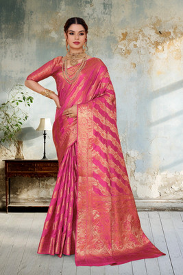 Jay fashion Striped Banarasi Organza Saree(Multicolor)