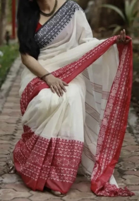 suman collection Solid/Plain, Woven Daily Wear Cotton Blend Saree(White)