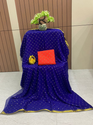 ABRUZZO Polka Print Daily Wear Chiffon Saree(Dark Blue)