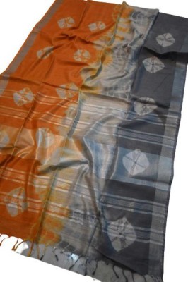 THEWINGSTOFLY Printed Handloom Cotton Linen Saree(Multicolor)