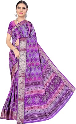 INDONIQ Printed Mysore Tussar Silk Saree(Purple)