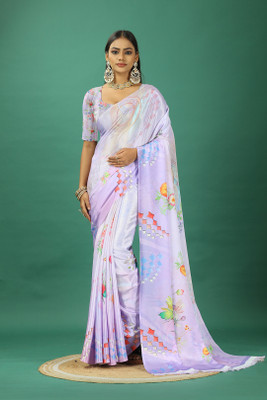 A V M PRINTS Self Design Bollywood Satin Saree(Purple)
