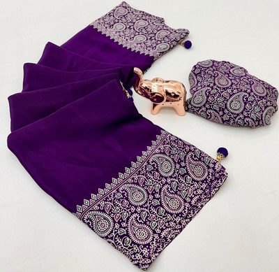 Vihan Fab Surat Printed Kalamkari Jacquard Saree(Purple)