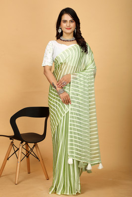 Zenophily Striped Bollywood Art Silk Saree(Green)