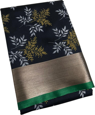 Montauk Fabians Floral Print, Geometric Print, Printed Banarasi Raw Silk, Polyester Saree(Black)