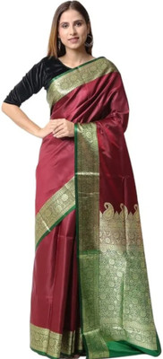 Ahamadcreation Embroidered Banarasi Pure Silk Saree(Maroon)