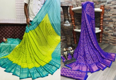 Sita Woven Bollywood Brasso Saree(Pack of 2, Dark Blue, Light Green)