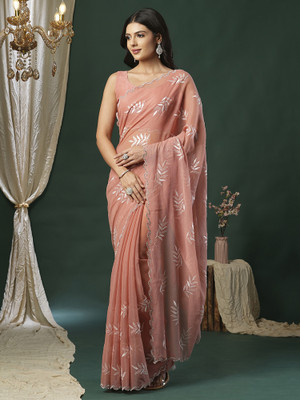 ANOUK Embellished Bollywood Organza Saree(Pink)