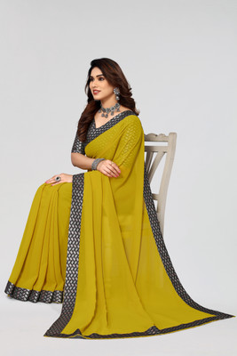 NESHVI ENTERPRISE Solid/Plain Bollywood Georgette Saree(Yellow)