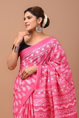 Tanishka Handicrafts Printed Daily Wear Cotton Blend Saree(Pink)