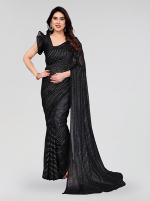 Moda Rapido Striped Bollywood Georgette Saree(Black)