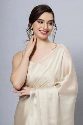 AVANSHEE Solid/Plain Bollywood Satin, Silk Blend Saree(Cream)