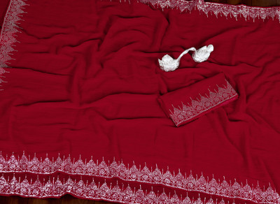 patu plus Embellished Bollywood Georgette Saree(Red)