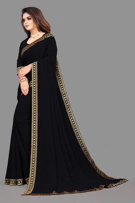 Om Sai Creation Solid/Plain, Self Design Daily Wear Georgette Saree(Black)