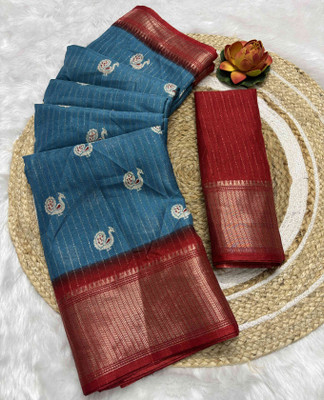 RegalDrapes Printed Bollywood Art Silk, Silk Blend Saree(Blue)