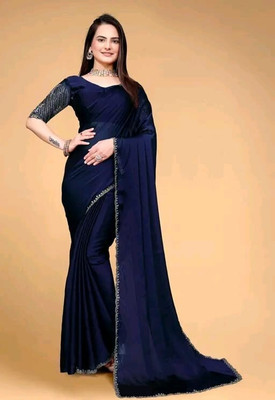 Raj Laxmi Impex Embroidered Bollywood Silk Blend Saree(Purple)