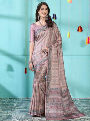 Anouk Rustic Printed Daily Wear Silk Blend Saree(Light Green)