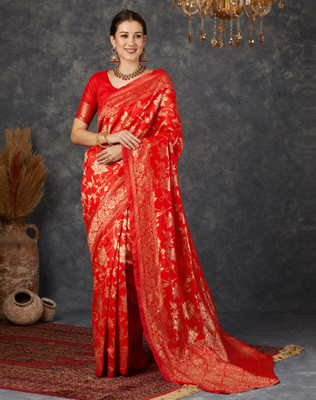 SATQ Woven, Self Design, Embellished Banarasi Art Silk, Jacquard Saree(Red)
