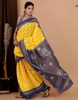 JASU CREATION Printed Bollywood Pure Cotton Saree(Yellow)