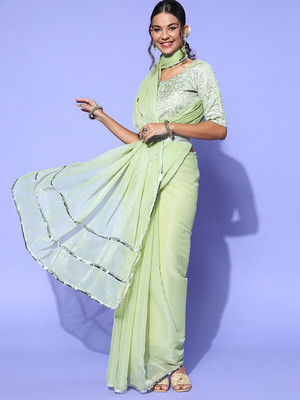 Divastri Embellished Bollywood Georgette Saree(Green)