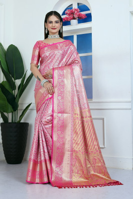 rangbhakti Paisley Banarasi Silk Blend, Dupion Silk Saree(Pink)