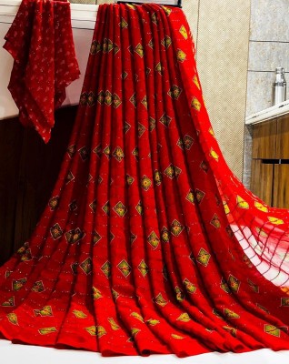 Hensi sarees shop Printed Kovai Chiffon, Georgette Saree(Red)