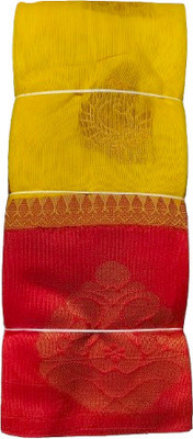Aadrika Woven Handloom Handloom Pure Cotton Saree(Red, Yellow)
