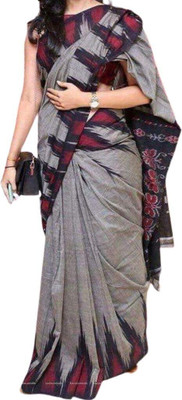 QUETZAL HANDLOOM SAREE Printed Sambalpuri Pure Cotton Saree(Grey)