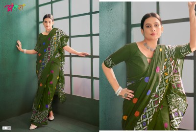ramnath Printed Bandhani Cotton Blend Saree(Green)