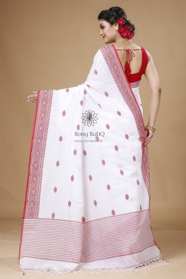 Bong ButiQ Embellished Narayanpet Handloom Cotton Linen Saree(White)